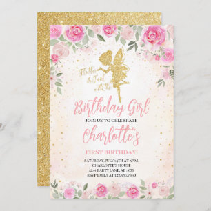 Floral Fairy Birthday Gold Glitter Invitation
