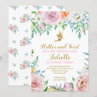 Floral Fairy Party Invitation, Fairy Invitation