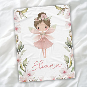 Floral Fairy Watercolor Personalised Girls Blanket