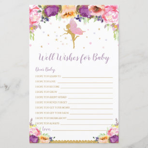 Floral Fairy Well Wishes for Baby Shower Game