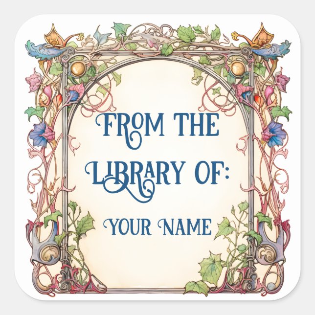 Floral Fairytale Bookplate for Your Child Square Sticker (Front)