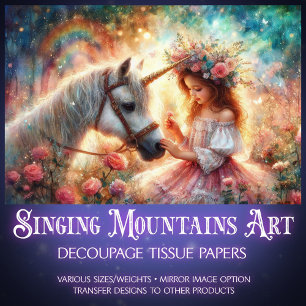 Floral Fairytale Girl and Unicorn Decoupage Tissue Paper