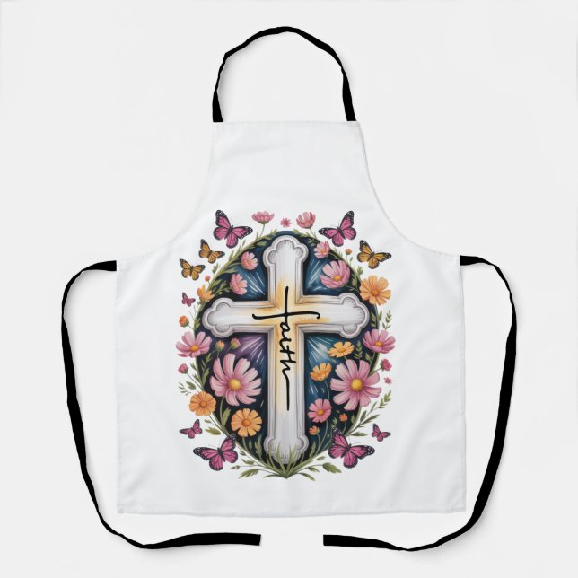 Floral Faith Cross  Apron (Front)