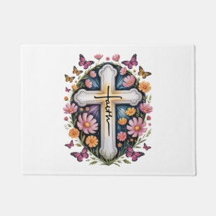 Floral Faith Cross  Doormat