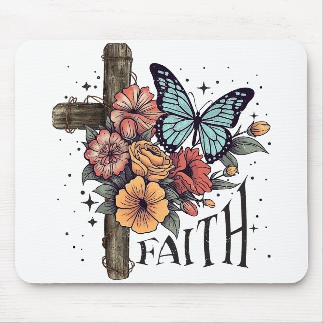Floral Faith Cross  Mouse Pad (Front)