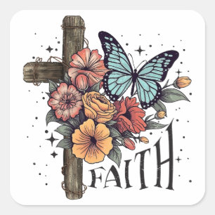 Floral Faith Cross Square Sticker