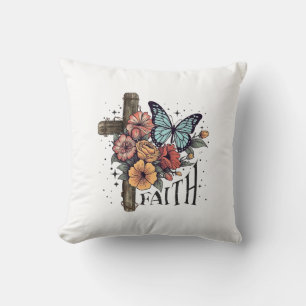 Floral Faith Cross Throw Pillow