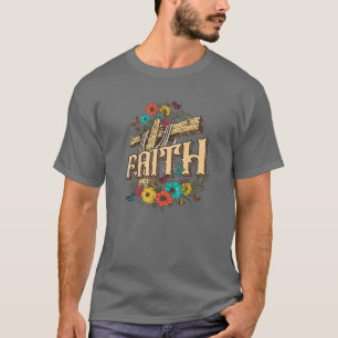 Floral Faith Cross Vintage Christian Religious Jes T-Shirt