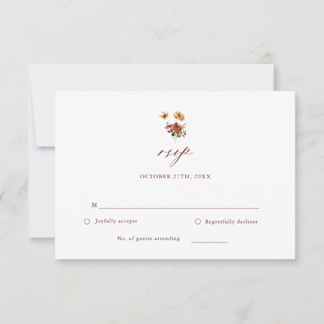 Floral Fall Autumn Floral Wedding RSVP Card (Front)