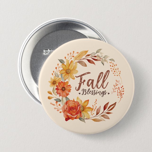 Floral Fall Blessings 3 Inch Round Button (Front & Back)