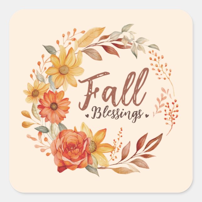 Floral Fall Blessings Square Sticker (Front)