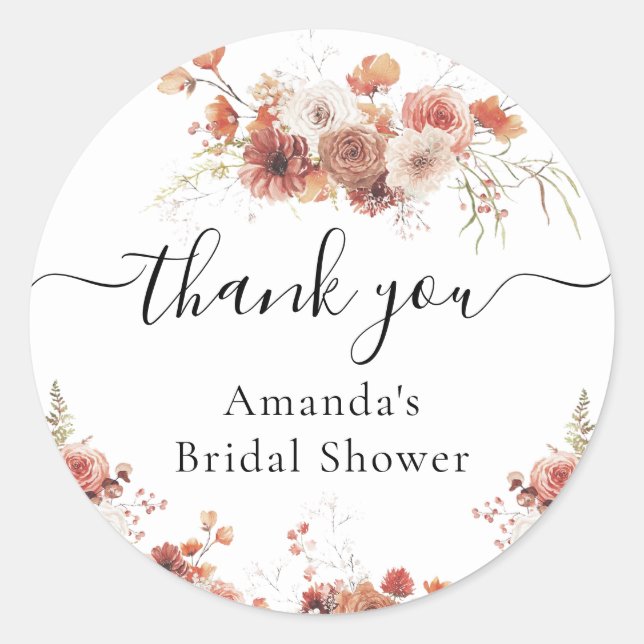 Floral Fall Bridal Shower Favour  Classic Round Sticker (Front)