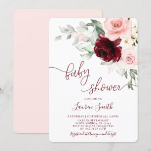 Floral Fall Burgundy blush Baby Shower Invitation