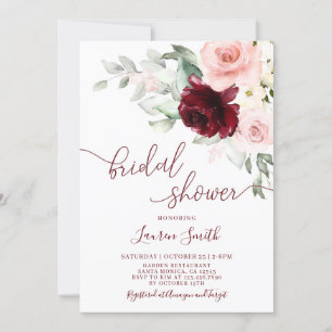 Floral Fall Burgundy blush Bridal Shower Invitation
