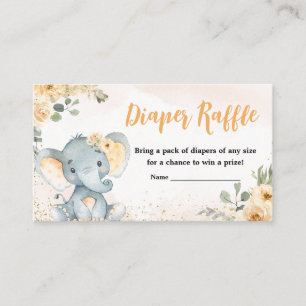 Floral Fall Elephant Baby Shower Diaper Raffle Enclosure Card
