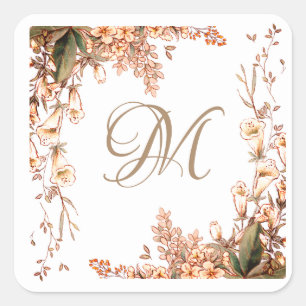 Floral Fall Garland Script Monogram Elegant Square Sticker