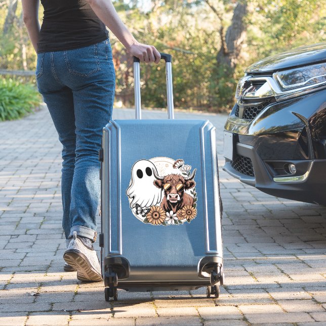 Floral Fall Highland Cow Ghost (Suitcase Insitu)