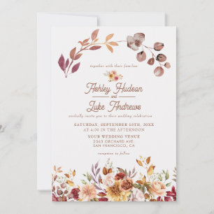 Floral Fall in Love Boho Fall Botanical Wedding Invitation