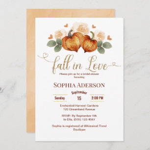 Floral Fall In Love Pumpkin Heart Bridal Shower Invitation