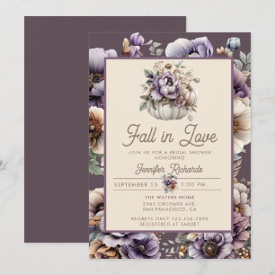 Floral Fall in Love Purple Bridal Shower Invitation