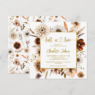 Floral Fall In Love Terracotta Gold Bridal Shower Invitation