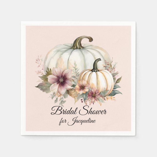 Floral Fall Leaf Pumpkin Blush Pink Bridal Shower Napkin (Front)