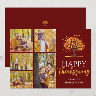 Floral Fall Modern Happy thanksgiving family photo Holiday Card