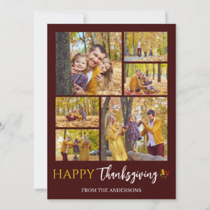 Floral Fall Modern Happy thanksgiving family photo Holiday Card