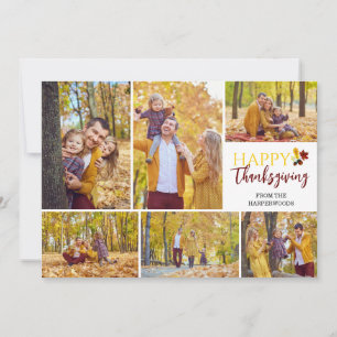 Floral Fall Modern thanksgiving family photo Holiday Card