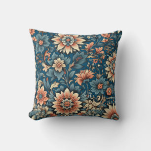 Floral fall peach & blue bloom throw pillow