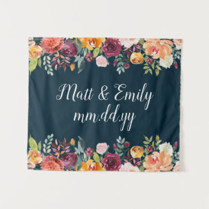 Floral Fall Photo Booth Prop Navy Wedding Backdrop Tapestry