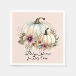 Floral Fall Pumpkin Blush Pink Baby Girl Shower Napkin