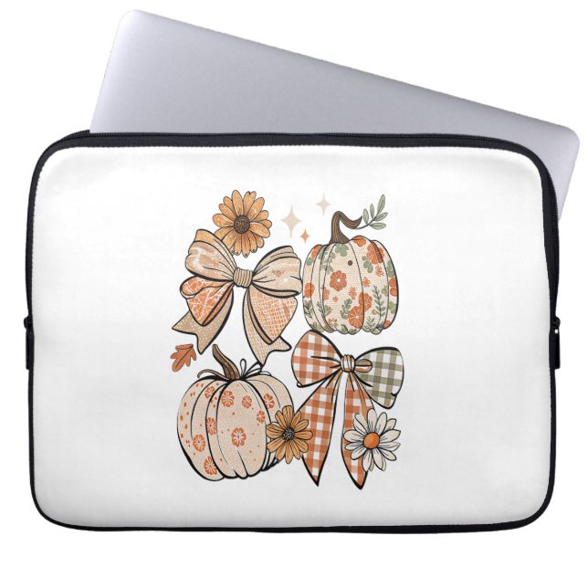Floral Fall Pumpkin Coquette Boho Fall Bow Laptop Sleeve (Front)