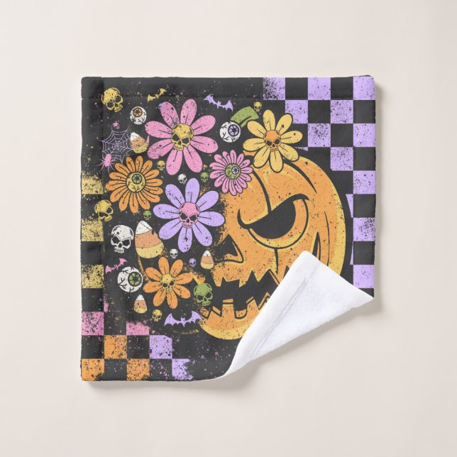 Floral Fall Pumpkin Halloween Wash Cloth (Wash Cloth)