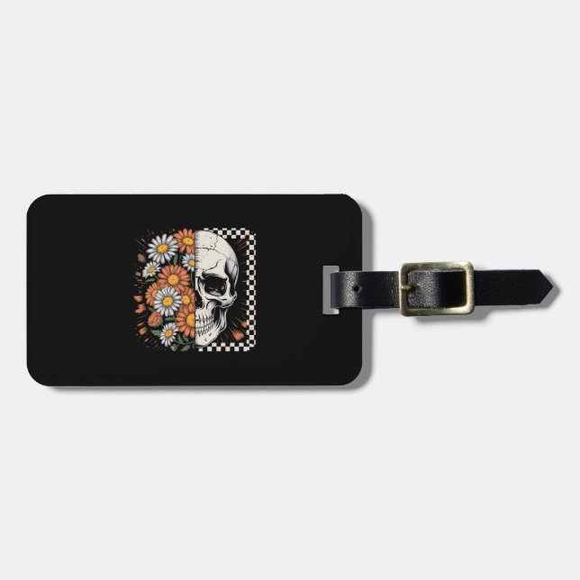 Floral Fall Skeleton Boho Halloween Luggage Tag (Front Horizontal)
