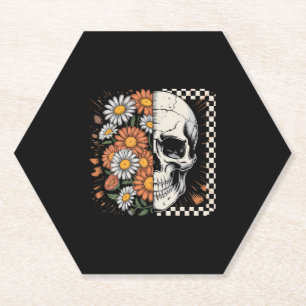 Floral Fall Skeleton Boho Halloween Paper Coaster