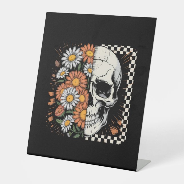 Floral Fall Skeleton Boho Halloween Pedestal Sign (Front)