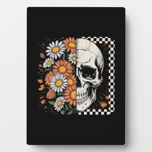 Floral Fall Skeleton Boho Halloween Plaque (Front)