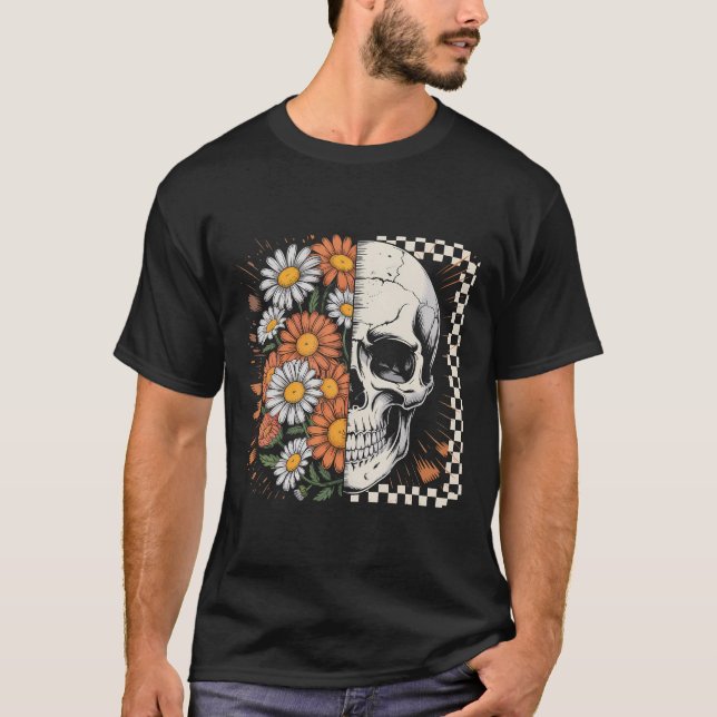 Floral Fall Skeleton Boho Halloween T-Shirt (Front)