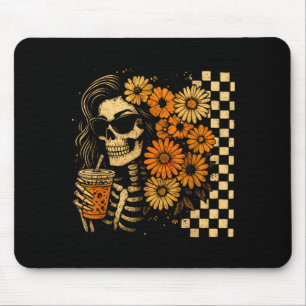 Floral Fall Skeleton Coffee Mom Halloween Retro Mouse Pad