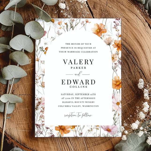 Floral Fall Wedding Boho Elegant Wildflowers Invitation (Creator Uploaded)