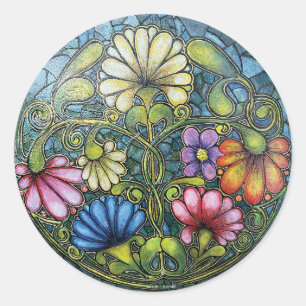 Floral Family Circle Classic Round Sticker