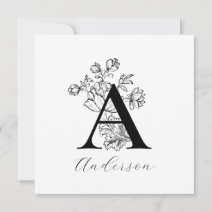 Floral Family Monogram Letter A   Note Cards