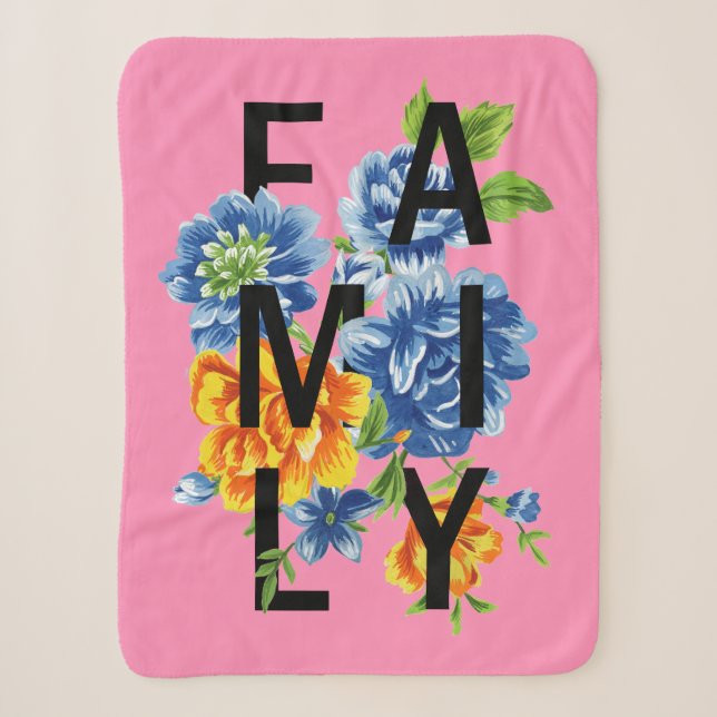 Floral Family Quote Sherpa Blanket (Front)