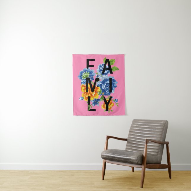 Floral Family Quote Tapestry (In Situ)