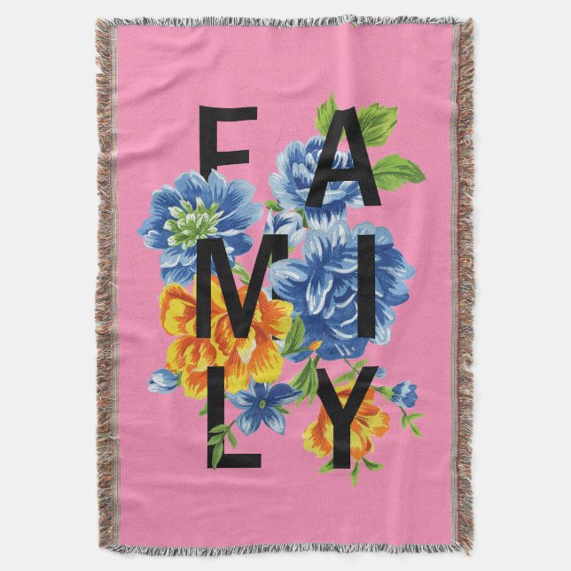 Floral Family Quote Throw Blanket (Front Vertical)