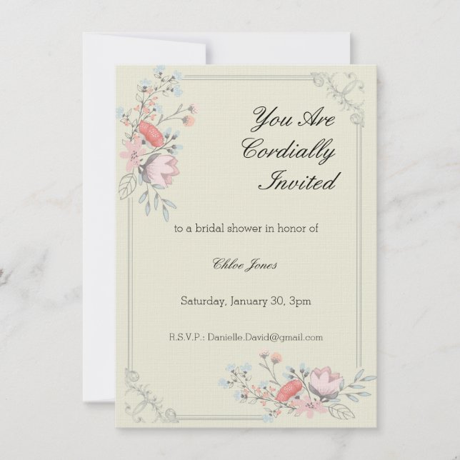 Floral Fancy Frame Nuptiale Douche invitation (Devant)