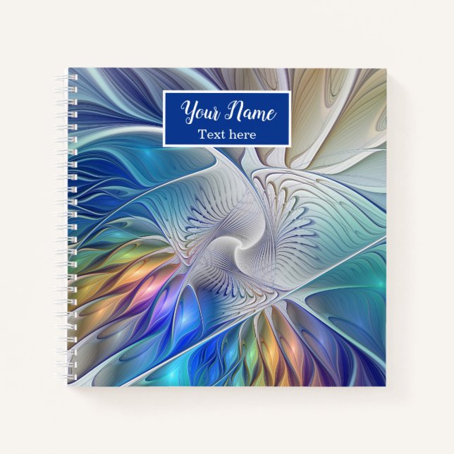 Floral Fantasy, Abstract Fractal Art Flower Name Notebook (Front)
