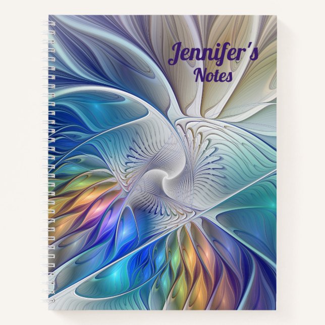 Floral Fantasy, Abstract Fractal Art Flower Name Notebook (Front)