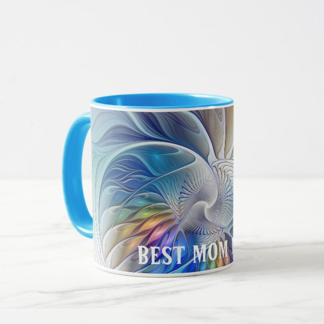 Floral Fantasy, Abstract Fractal Flower Best Mom Mug (Front Left)